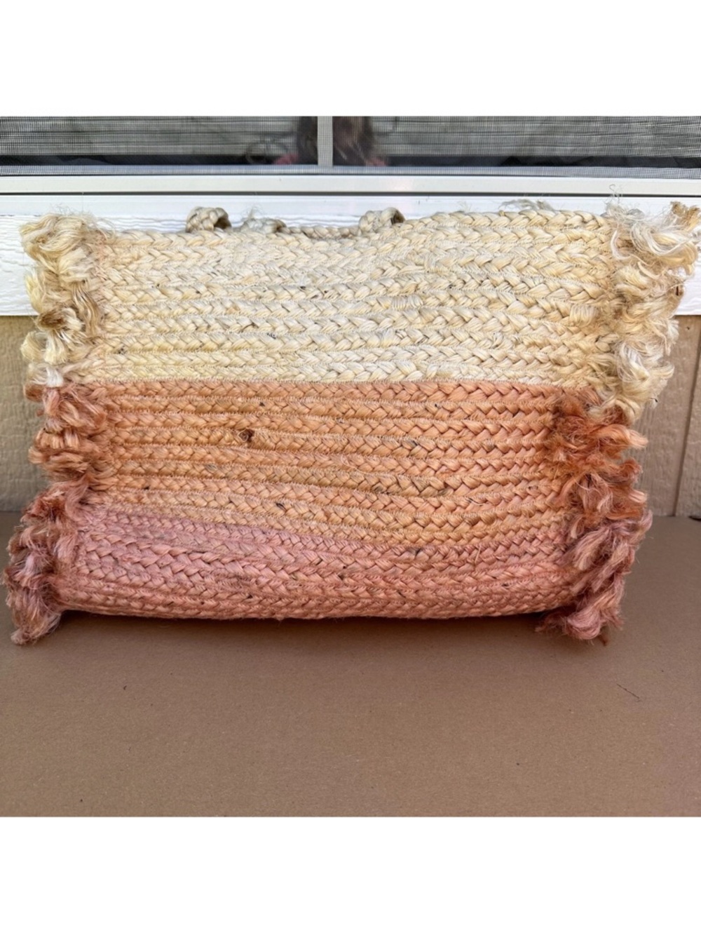 Shiraleah Chiara Ombré Jute Tote Bag Fringe Beach Cruise Pink Coral Peach NWOT - Picture 2 of 7